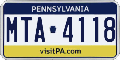 PA license plate MTA4118