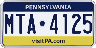 PA license plate MTA4125
