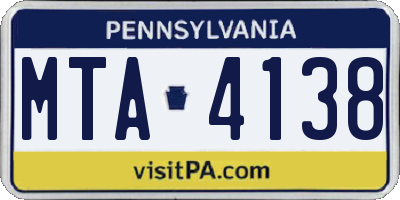 PA license plate MTA4138