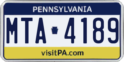 PA license plate MTA4189