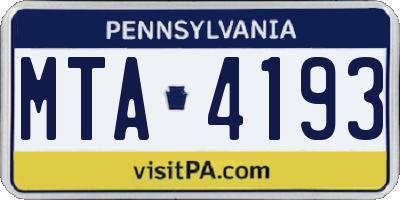 PA license plate MTA4193