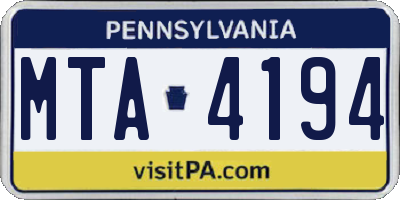 PA license plate MTA4194
