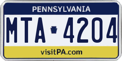PA license plate MTA4204