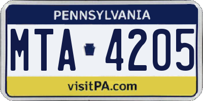 PA license plate MTA4205