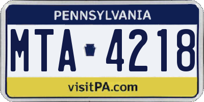 PA license plate MTA4218