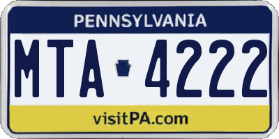 PA license plate MTA4222