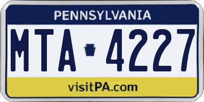 PA license plate MTA4227