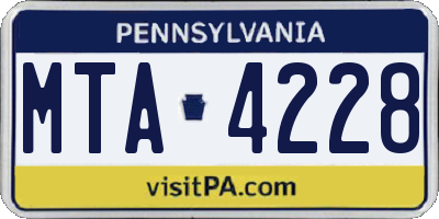 PA license plate MTA4228