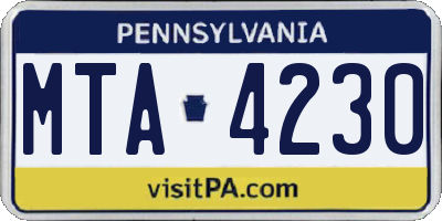 PA license plate MTA4230