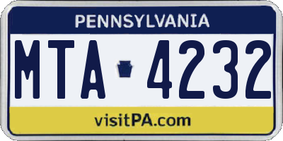PA license plate MTA4232