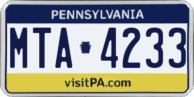 PA license plate MTA4233