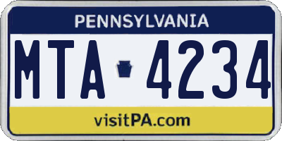 PA license plate MTA4234