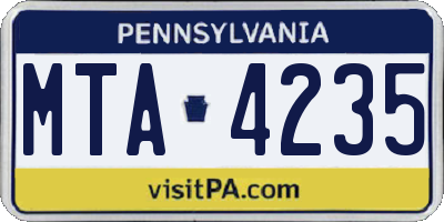 PA license plate MTA4235