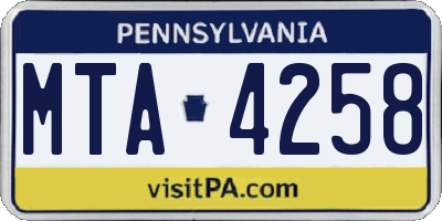 PA license plate MTA4258
