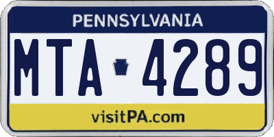 PA license plate MTA4289