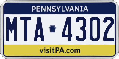 PA license plate MTA4302