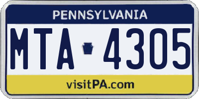 PA license plate MTA4305
