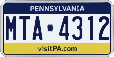 PA license plate MTA4312