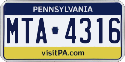 PA license plate MTA4316
