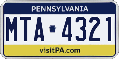 PA license plate MTA4321