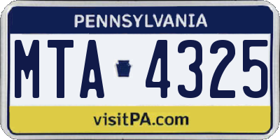 PA license plate MTA4325