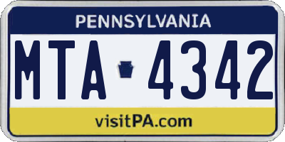PA license plate MTA4342