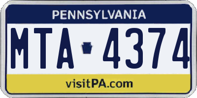 PA license plate MTA4374