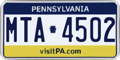 PA license plate MTA4502