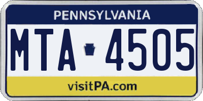 PA license plate MTA4505