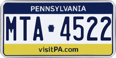 PA license plate MTA4522