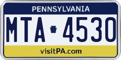 PA license plate MTA4530
