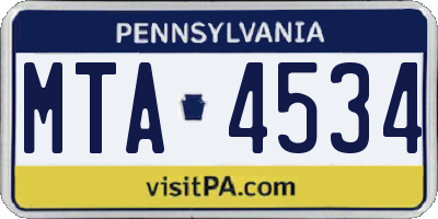 PA license plate MTA4534