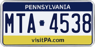 PA license plate MTA4538