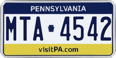 PA license plate MTA4542
