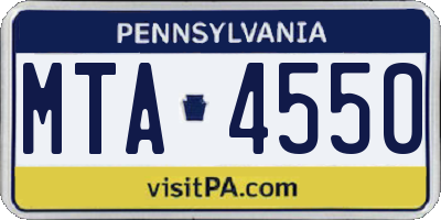 PA license plate MTA4550