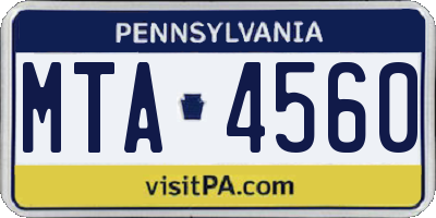 PA license plate MTA4560
