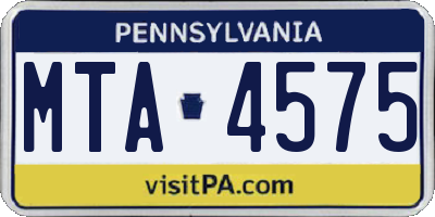 PA license plate MTA4575