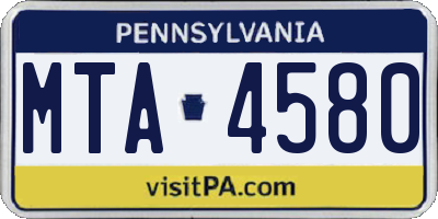 PA license plate MTA4580