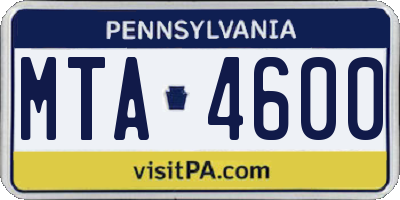 PA license plate MTA4600