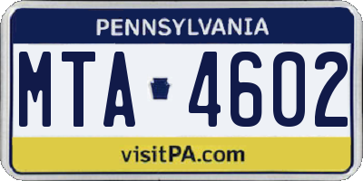 PA license plate MTA4602
