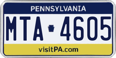 PA license plate MTA4605