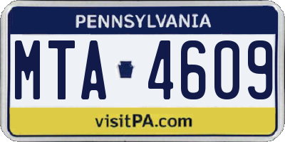 PA license plate MTA4609