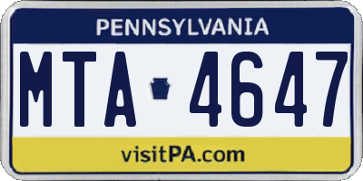 PA license plate MTA4647
