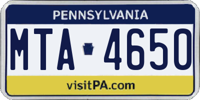 PA license plate MTA4650