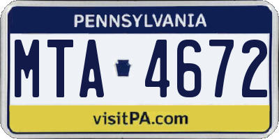 PA license plate MTA4672