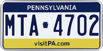 PA license plate MTA4702