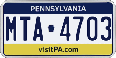 PA license plate MTA4703