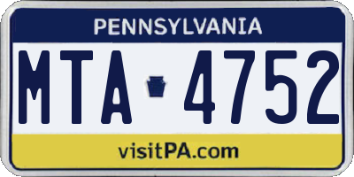 PA license plate MTA4752
