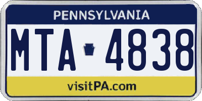 PA license plate MTA4838