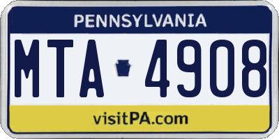 PA license plate MTA4908